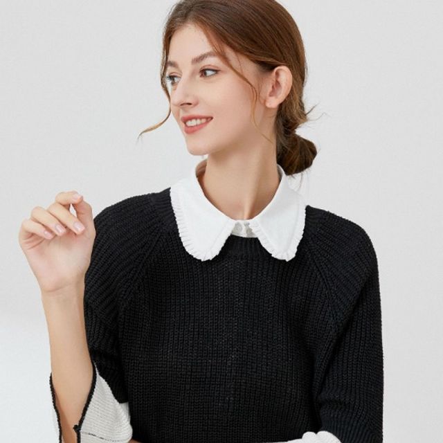 사이드 플리츠 패턴 페이크 셔츠 포인트 이너 넥카라