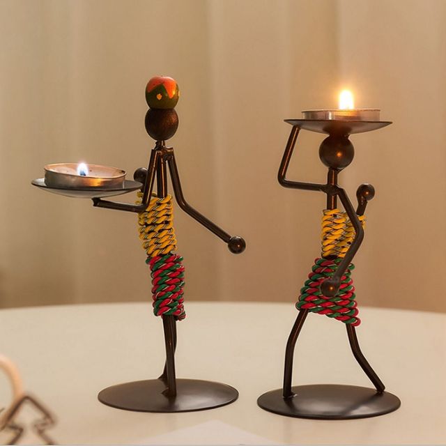 키밍 북유럽 스타일 메탈 인형 촛대 인테리어 캔들 홀더