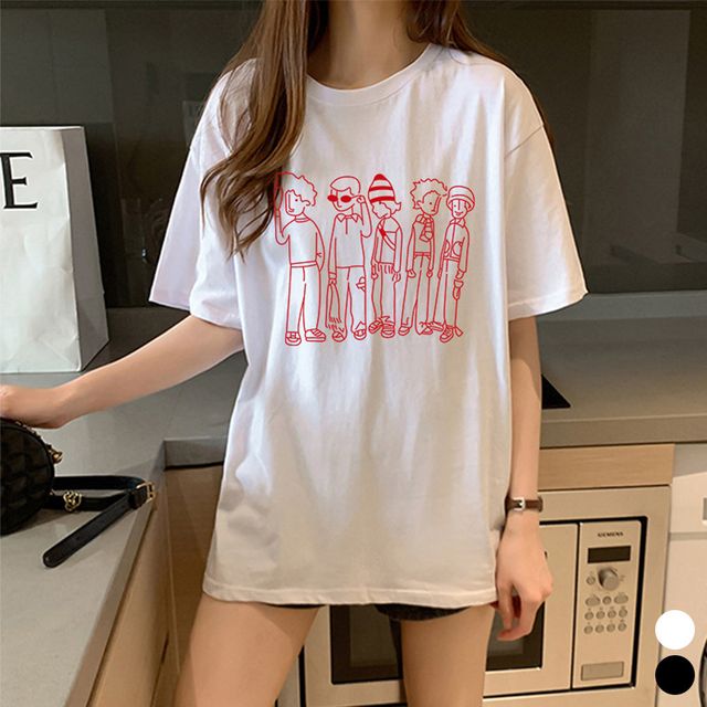 프렌드 프린팅 오버핏 티셔츠 LM-0421