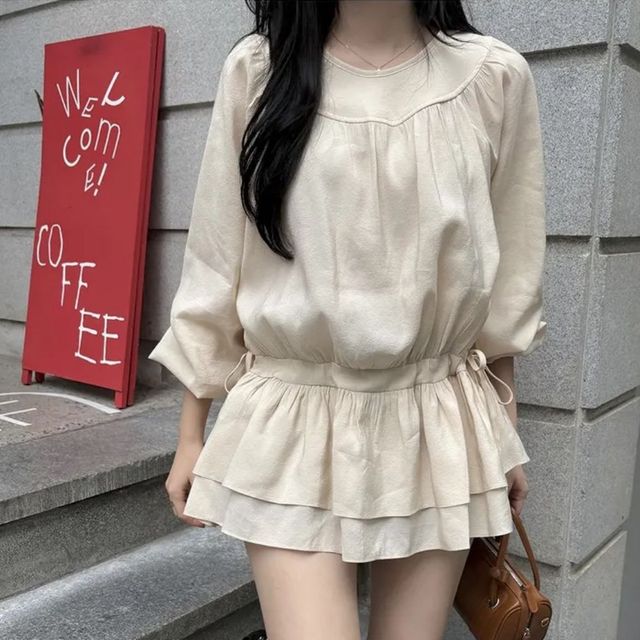 캉캉 퍼프 프릴 스트링 미니 원피스 JSD-1007896