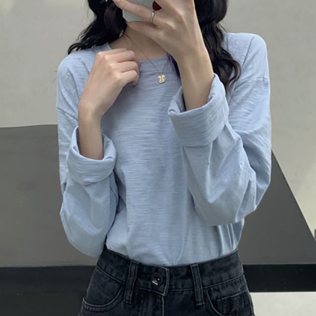 루즈핏 라운드 솔리드 긴팔티셔츠 NF-7