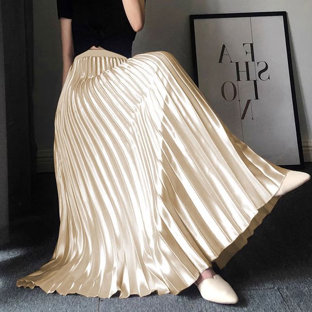 밴딩 새틴 롱 플리츠 치마 스커트 LM-0704