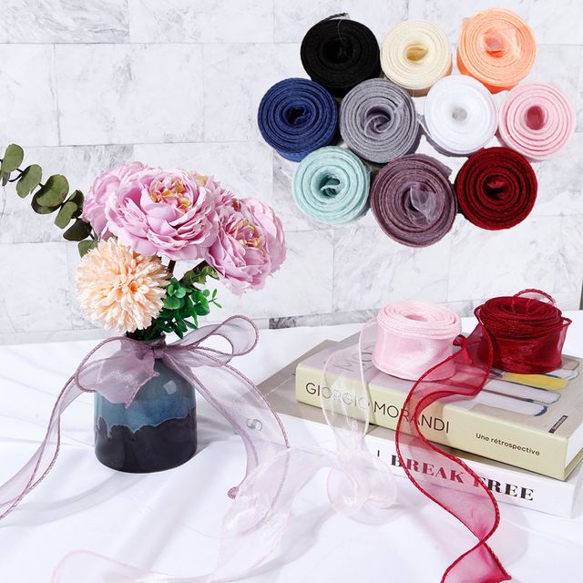 청청잡리본 오간자리본 쉬폰 선물 포장 끈 4cm X 9M