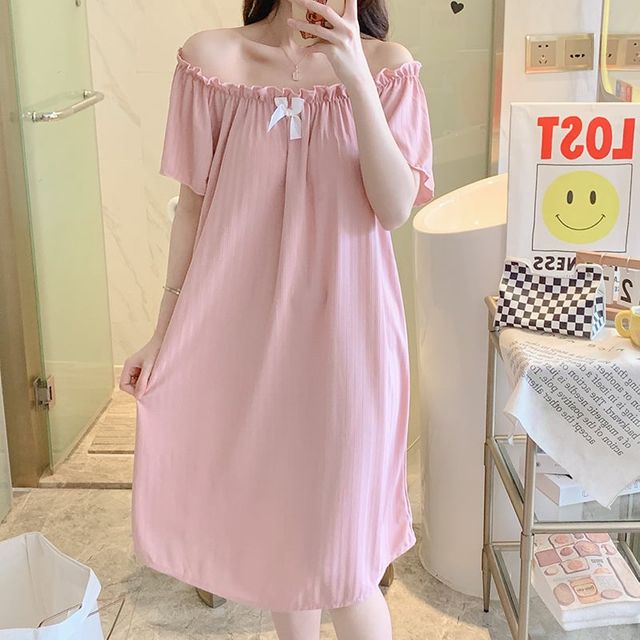 키밍 귀여운 리본 주름 원피스 잠옷 루즈핏 실내복 홈웨어