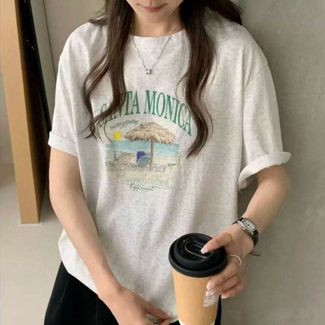 여자 비치 프린팅 루즈핏 박시 티셔츠 HPC-1008664