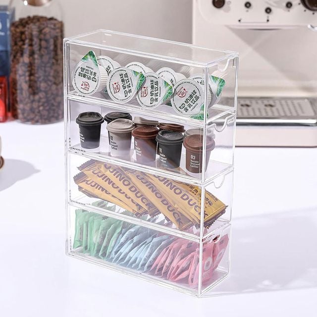 서랍식 투명 아크릴 수납 4단 보관함 DK-1005400
