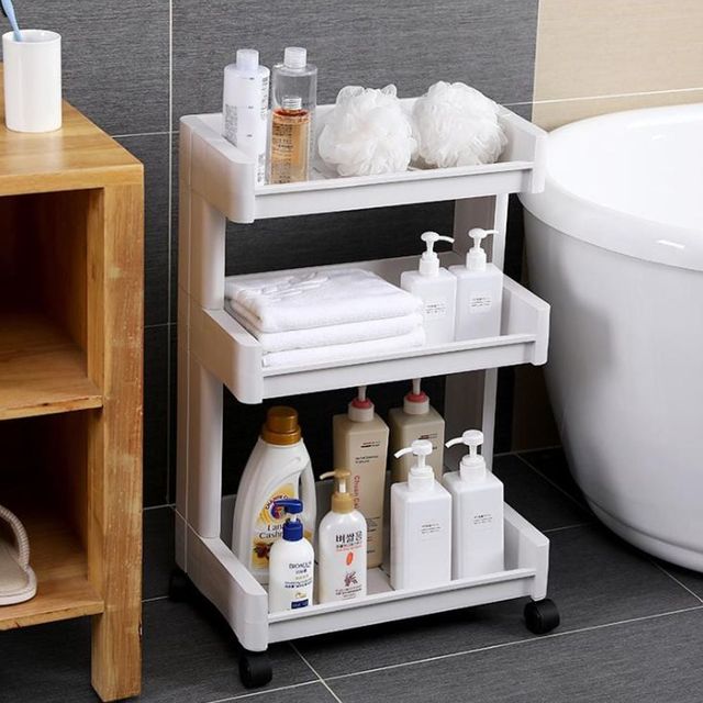 키밍 심플 욕실 수납 트롤리 3단 이동형 정리함