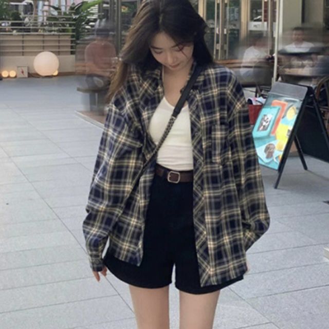 간절기 체크 루즈핏 셔츠 OSM-1006194