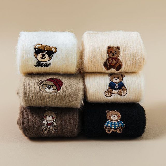 중목 곰돌이 자수 여성 양말 OSM-1006446