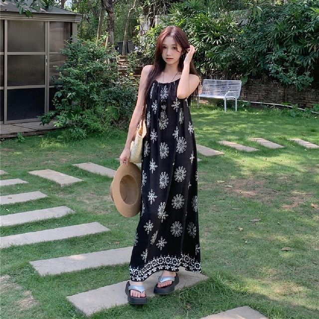 루즈핏 끈나시 에스닉 원피스 LL-D183