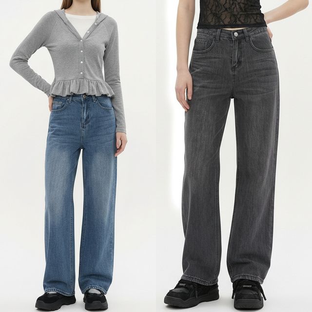 드라이 코튼 밑단 스토퍼 세미 와이드 데님팬츠 JEB-1006600