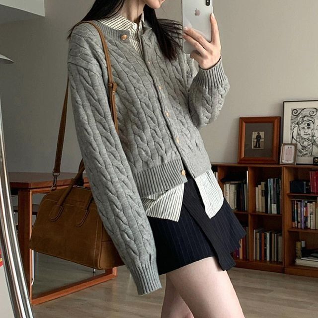 클래식 꽈배기 니트 가디건 가을 겨울 여성 아우터