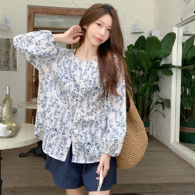 긴팔 블라우스 밴딩 반바지 투피스 세트 LL-1003083