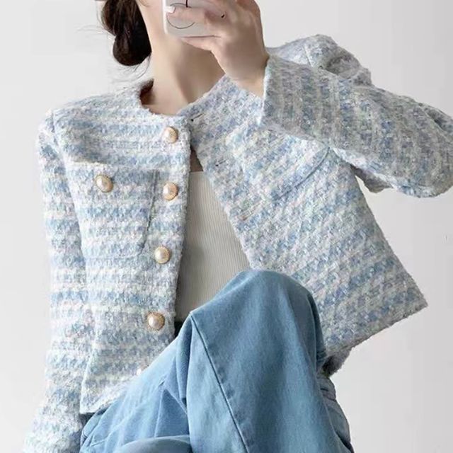 진주단추 노카라 투위드 자켓 OSM-1006185