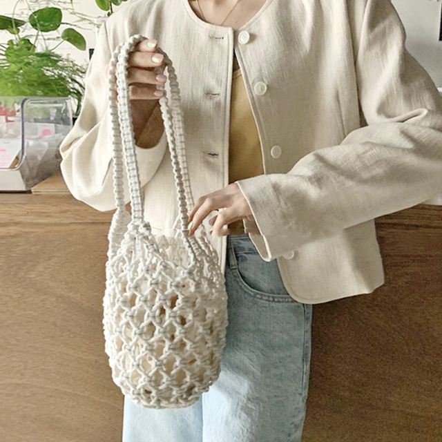 여성 가방 데일리 3컬러 원통형 그물 네트 토트숄더