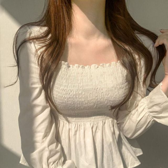 퍼프 소매 밴딩 프릴 스모크 블라우스 JSD-1007255