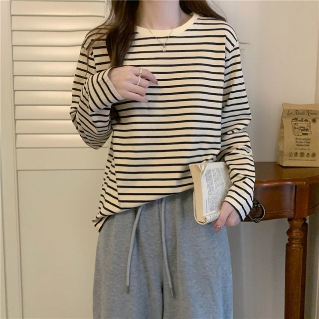 여성 스트라이프 단가라 긴팔티 UC-1006861