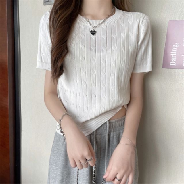 파스텔 케이블 반팔 니트 5color SL-1004507