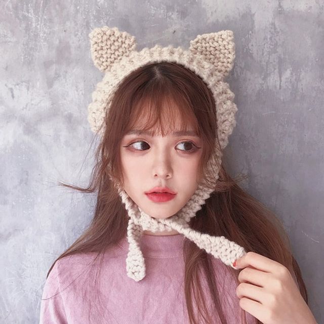 고양이귀 니트 귀도리 귀여운 겨울 뜨개질 모자