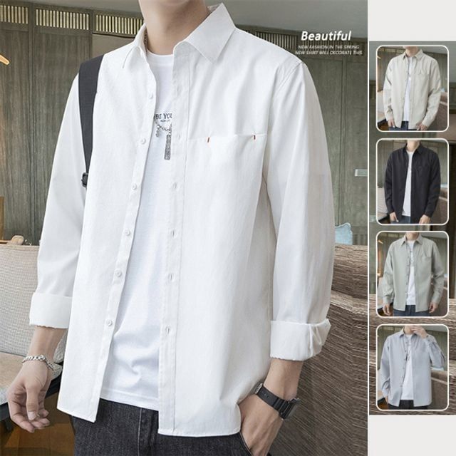 키밍 남성 캐주얼 긴팔 셔츠 루즈핏 솔리드 스타일