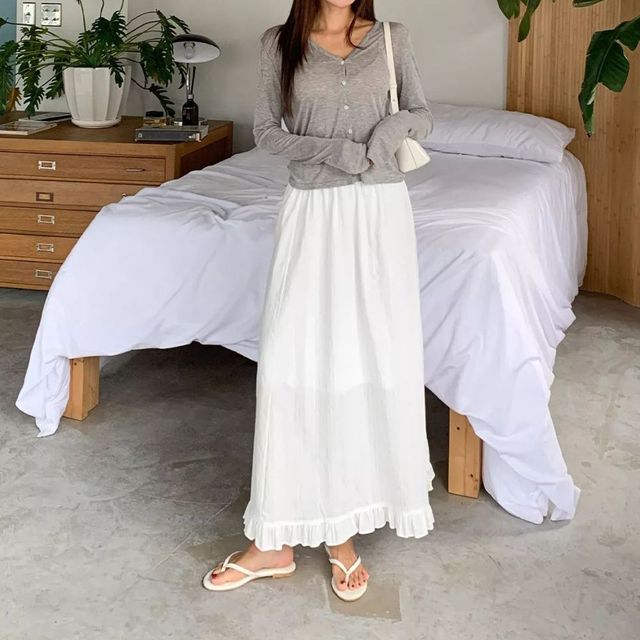 국내생산 프릴 포인트 플레어 롱 스커트 JSD-1008873