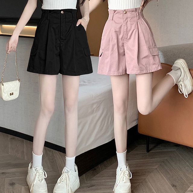 핀턱 카고 뒷밴딩 하이웨이스트 반바지 URD-523