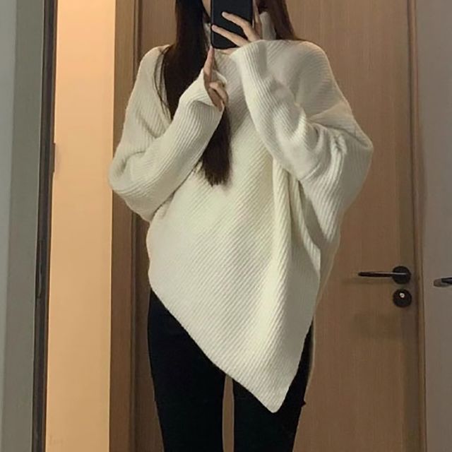 터틀넥 언발란스 가오리핏 긴팔 골지니트티 NF-1004859