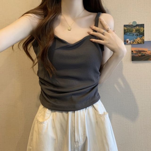 하트넥 여성 나시탑 셔링 이너 슬리브리스 빅사이즈