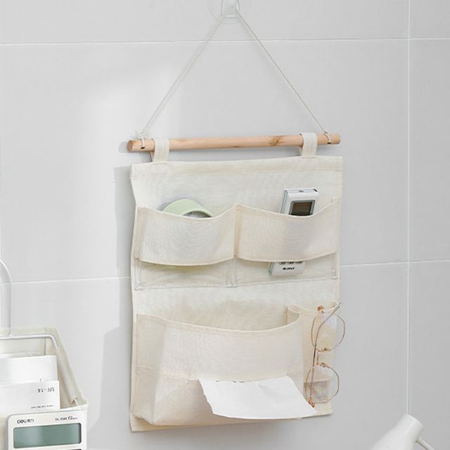 장만A756 벽걸이 수납 주머니 보관함 나무바 투명창 휴지꽂이 티슈케이스 수납대