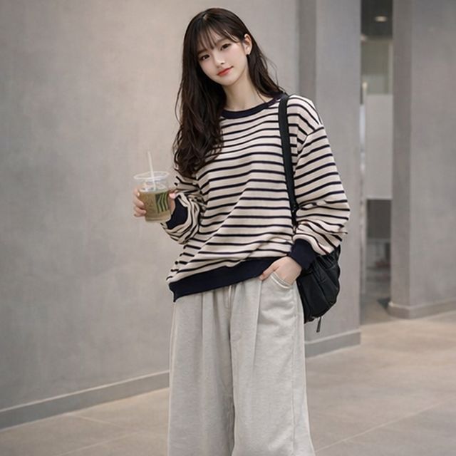 스트라이프 데일리 캐주얼 루즈핏 티셔츠 MFNC-1005663