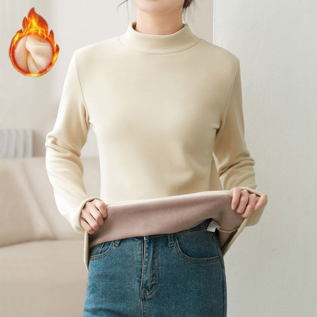 여성 플리스 기모 하프넥 티셔츠 ELC-9013