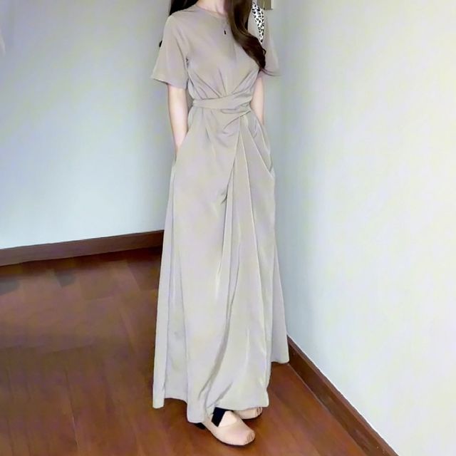 스트랩 반팔 롱 원피스 OSM-1007045