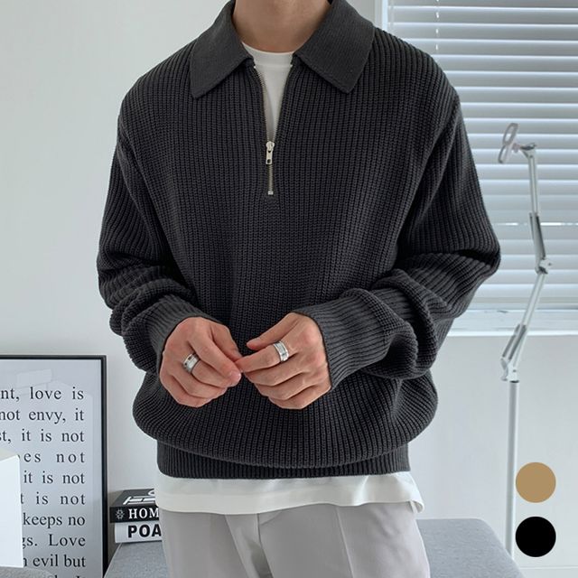 남자 반집업 카라 니트 긴팔 티셔츠 URK-1005338