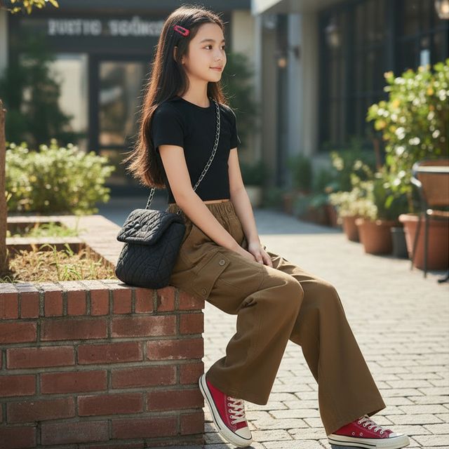 포포딘 주니어 허리밴딩 카고 와이드 팬츠 SD-260203