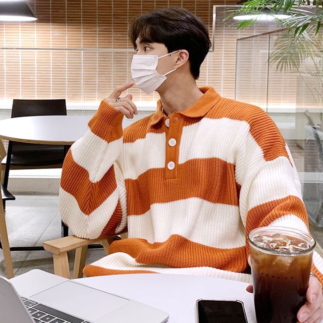 제필드 남자 스트라이프 니트 카라티 SD-251148