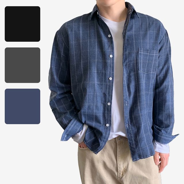 남성셔츠 캐주얼남방 체크무늬 긴팔 와이셔츠