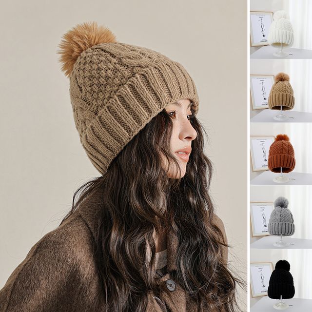 남성 여성 꽈배기 털 방울 니트 모자 URK-1005182