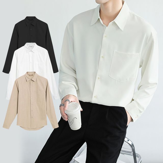 남자 긴팔 와이셔츠 링클프리 오버핏 포켓 남방