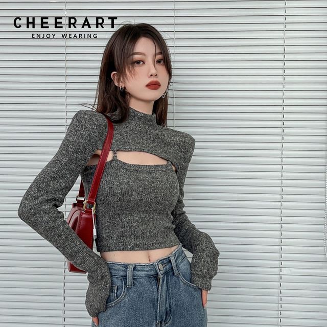 [해외] CHEERART 2 Piece 니트 탑 여성 2021 겨울 Bralette