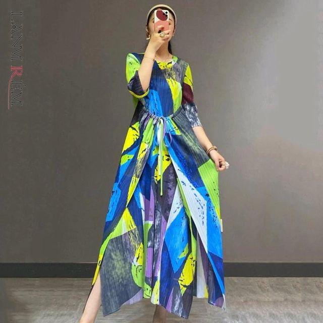 [해외] LANMREM 여성 pleated 드레스 2022 봄 패션 다채로운