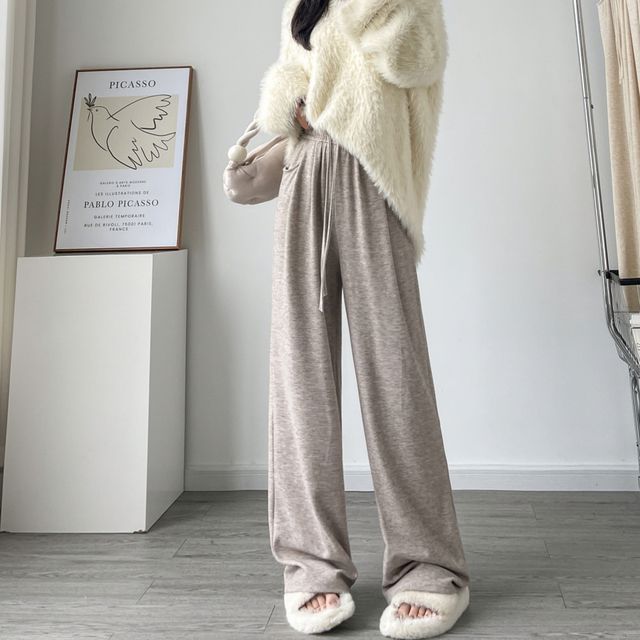 편한핏 여성 데일리 골지 롱 와이드 밴딩 팬츠 MFNC-1004978