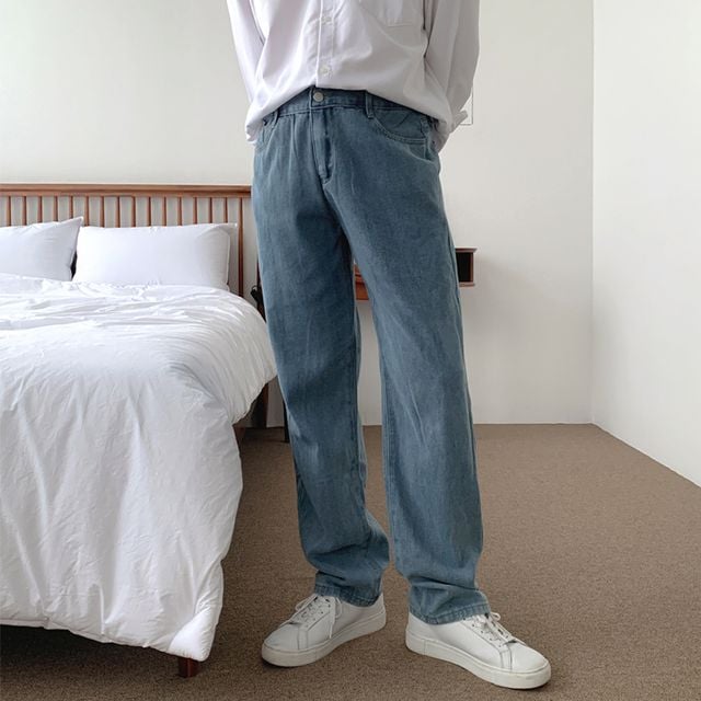 남자 데님 팬츠 중청 진청 블랙 일자 와이드 청바지