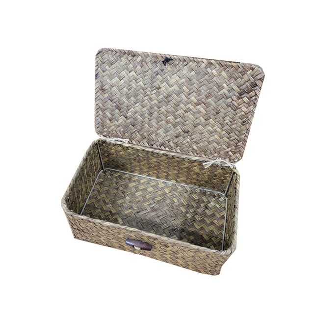 라탄 사각덮개 소품바구니 다크톤2호 소형 수납박스