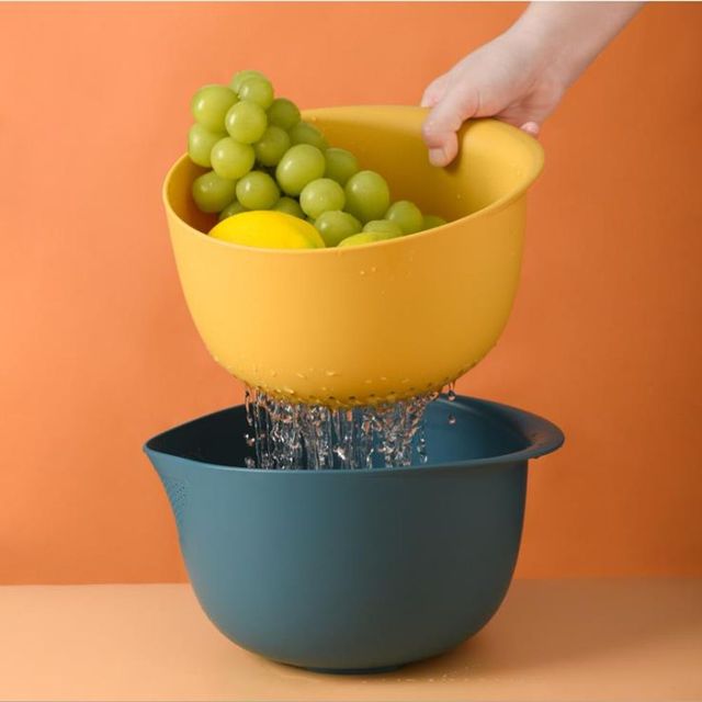 키밍 다용도 듀얼 채반 믹싱볼 물빠짐 손잡이 쌀세척기