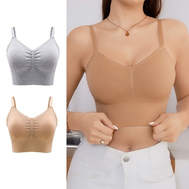 레이스 브라탑 편한 와이어리스 크롭 여성 브래지어 2컬러