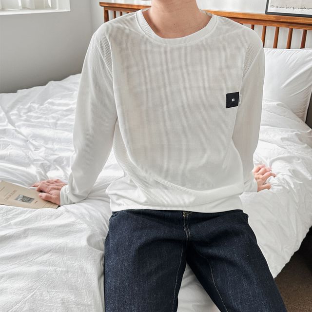 라운드 긴팔 티셔츠 남성 무지 롱슬리브 레이어드티