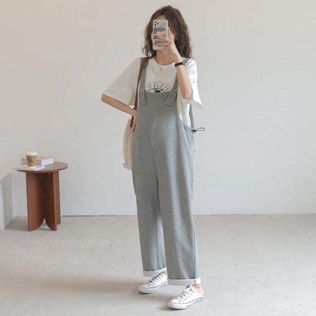 임산부 캐주얼 멜빵 바지 와이드 팬츠 편안한 임부복