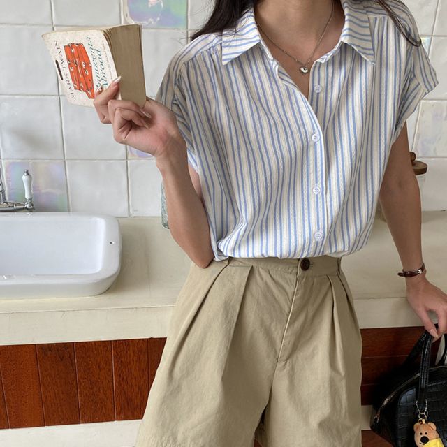 클린 스트라이프 반팔 셔츠 블라우스 JSC-d0122 JSC-d0122