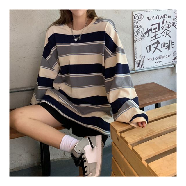 스트라이프 라운드넥 긴팔티셔츠 UC-0135