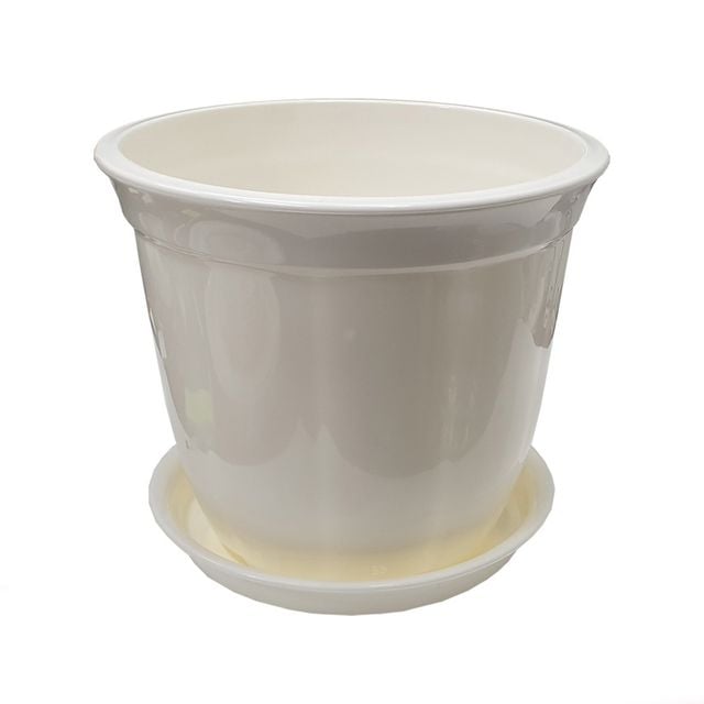 라인원형 백색 도자기느낌 플라스틱화분 5호
